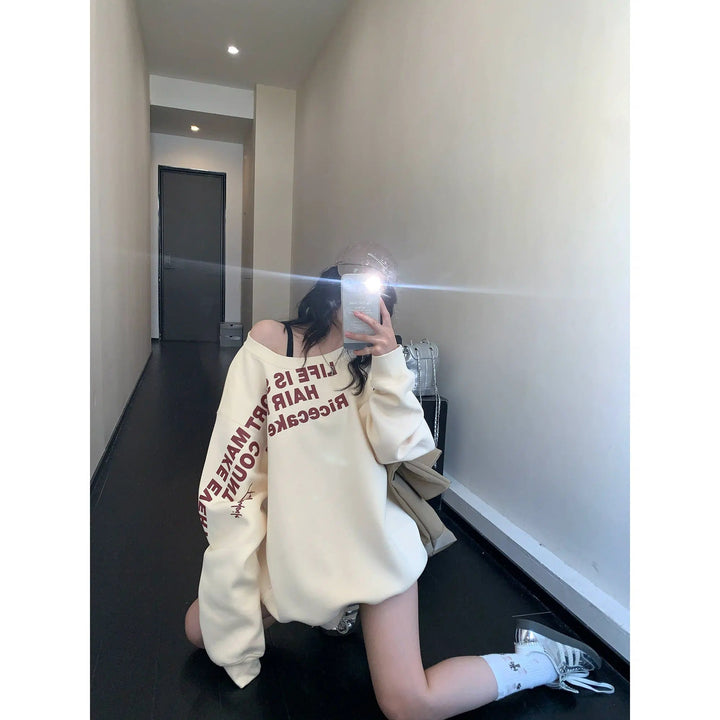 Oversized Graphic Off-Shoulder Hoodie