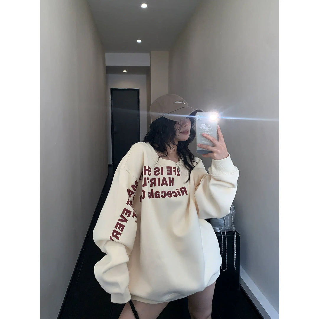 Oversized Graphic Off-Shoulder Hoodie