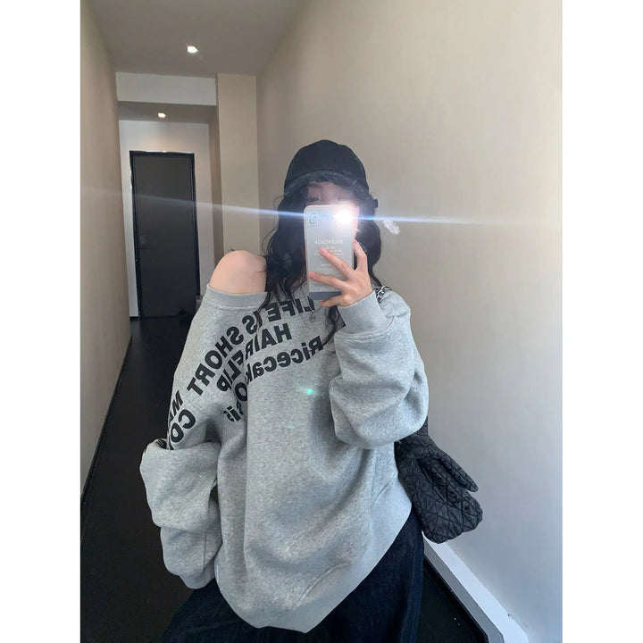 Oversized Graphic Off-Shoulder Hoodie