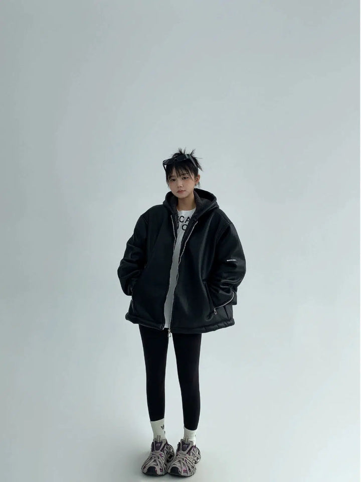 Oversized Hooded Faux Leather Coat