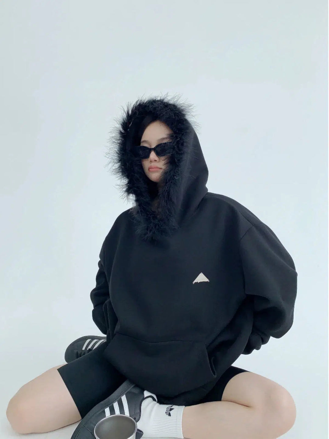 Faux Fur Trim Oversized Hoodie