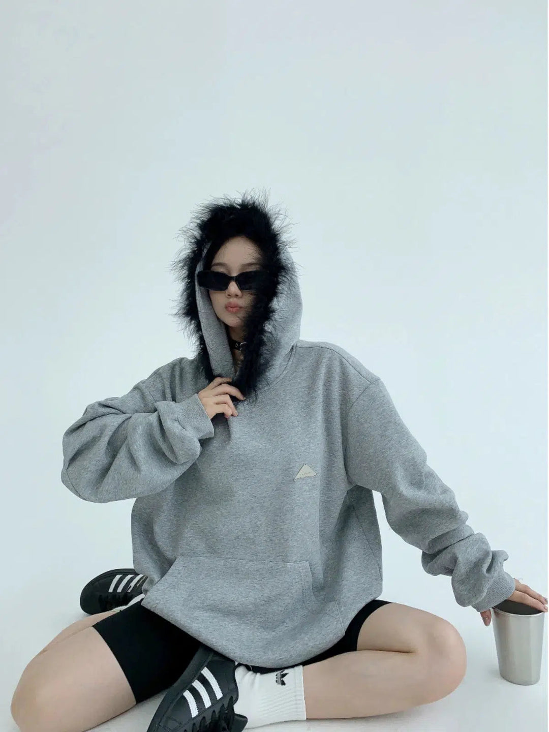 Faux Fur Trim Oversized Hoodie