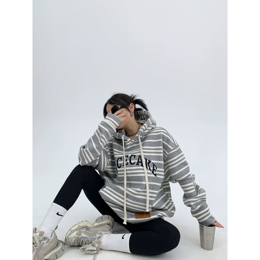 Oversized Letter Graphic Striped Hoodie