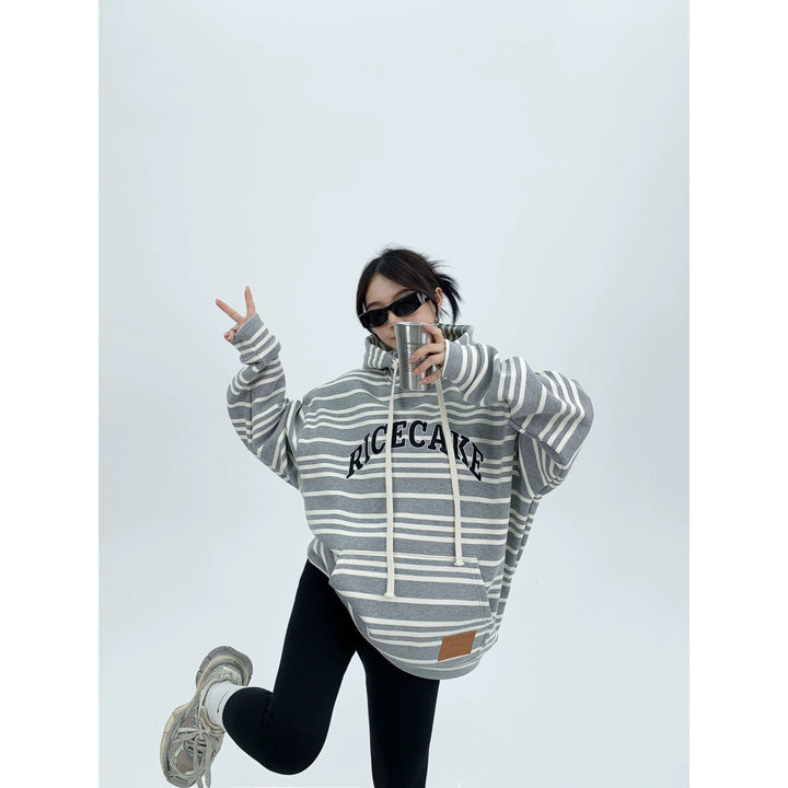 Oversized Letter Graphic Striped Hoodie