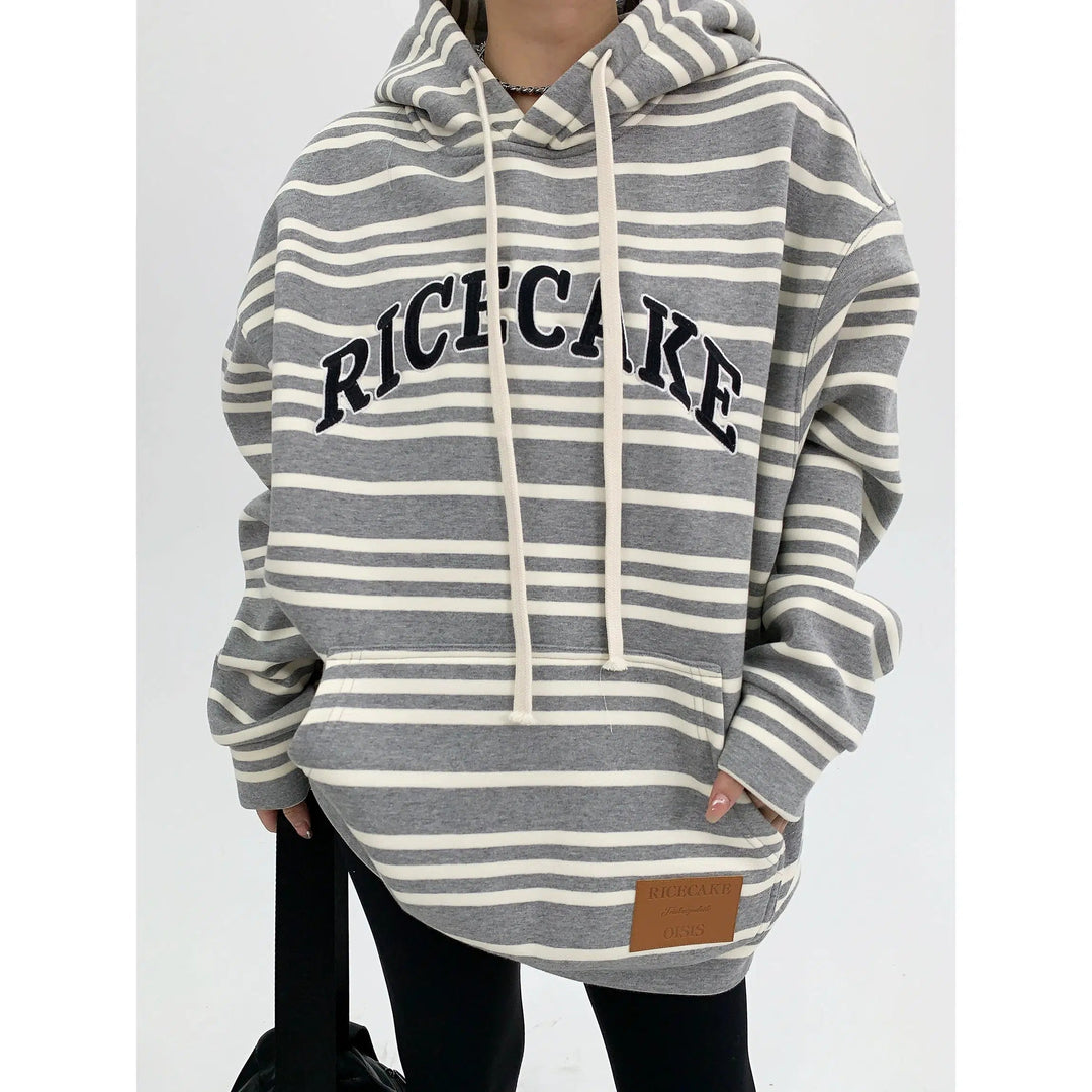 Oversized Letter Graphic Striped Hoodie