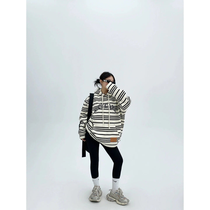 Oversized Letter Graphic Striped Hoodie