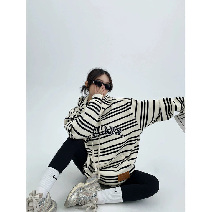 Oversized Letter Graphic Striped Hoodie