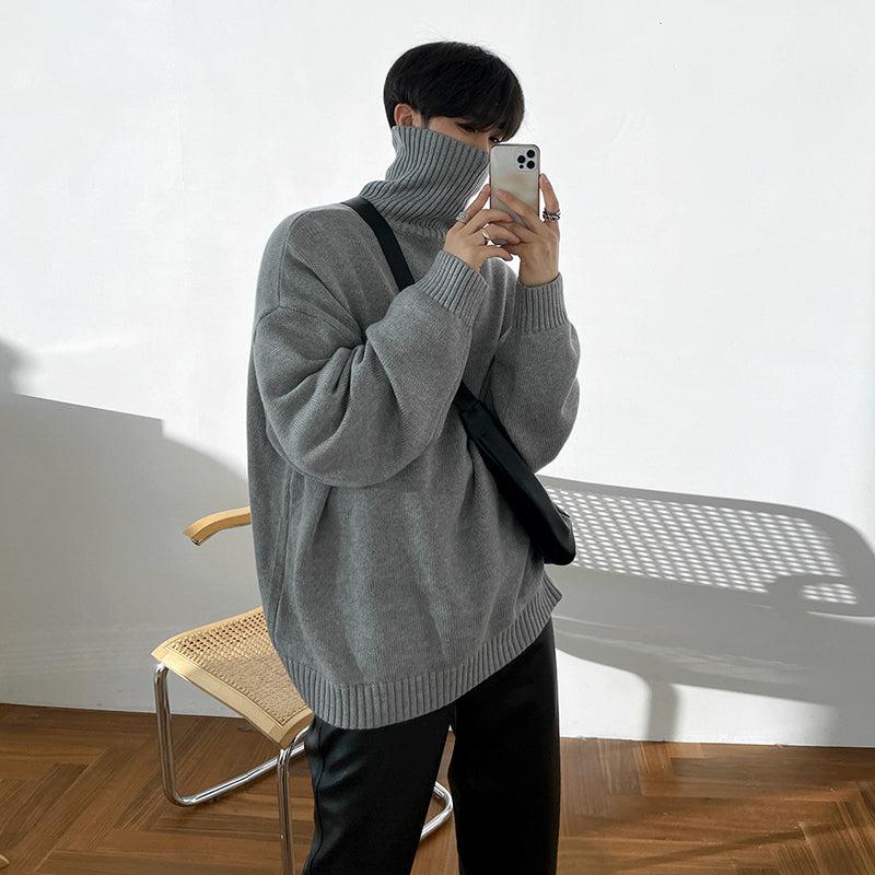 TKF15 Oversized Loose Turtleneck Sweater L Grey