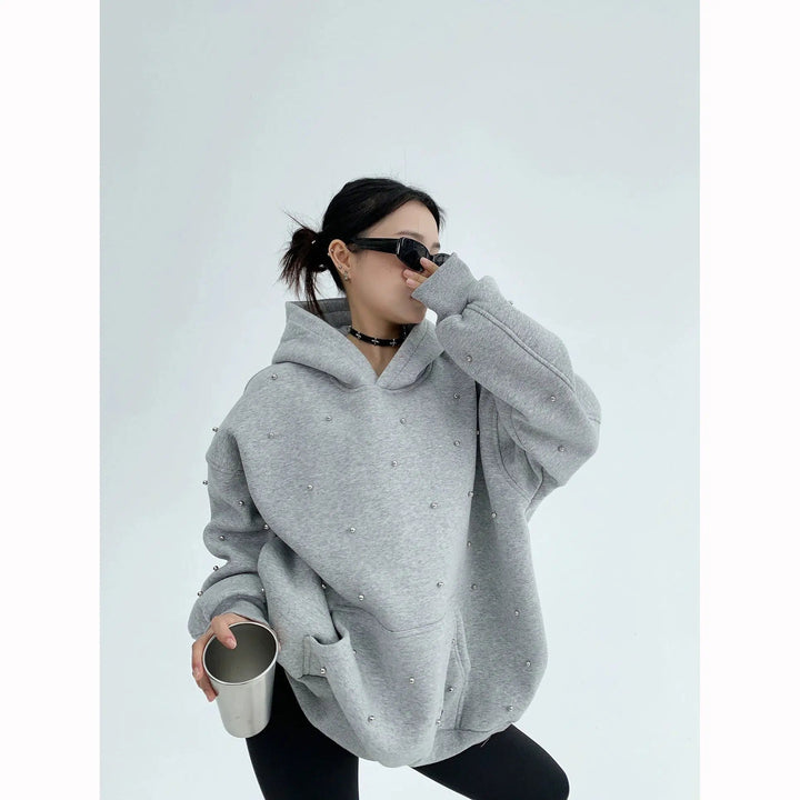 Oversized Pearl-Embellished Hoodie