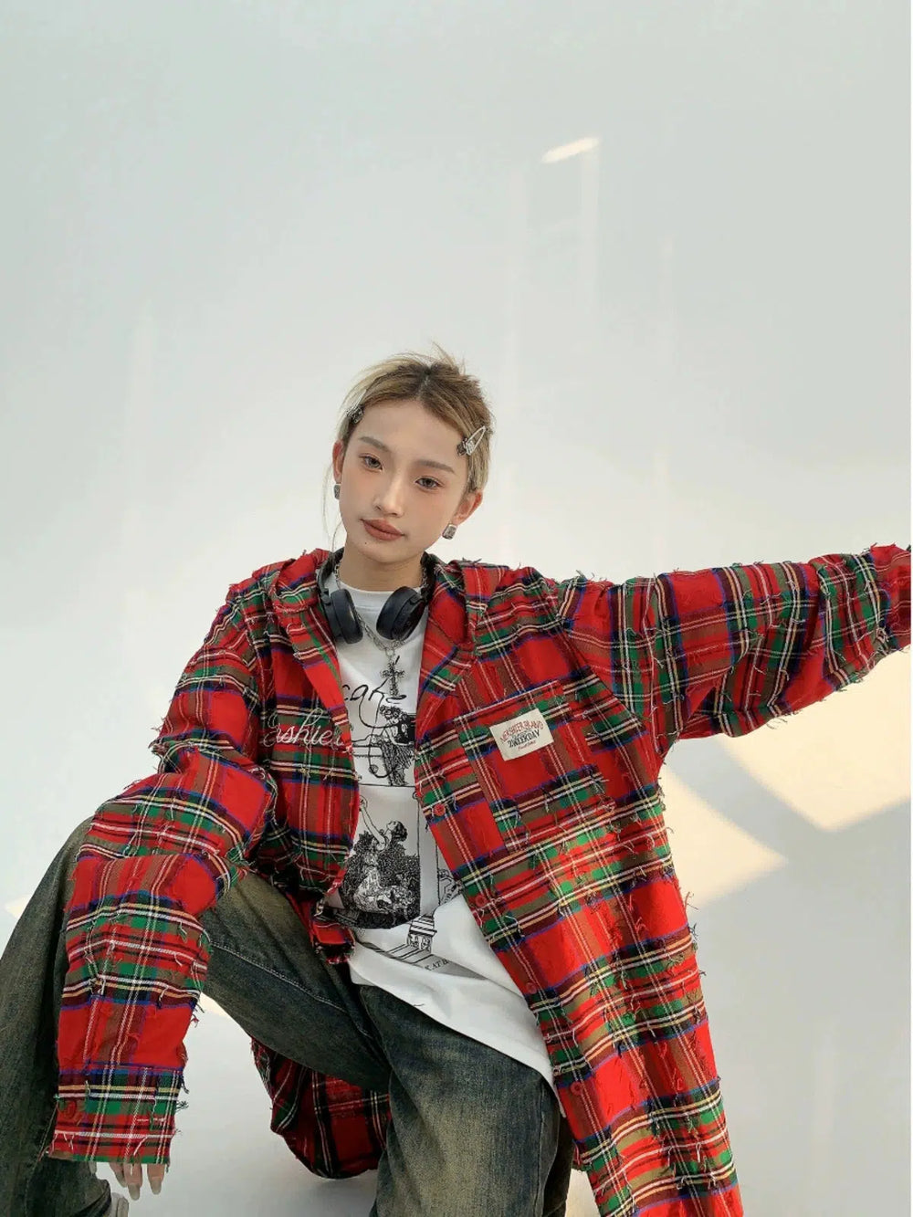 Oversized Plaid Button-Up Shirt