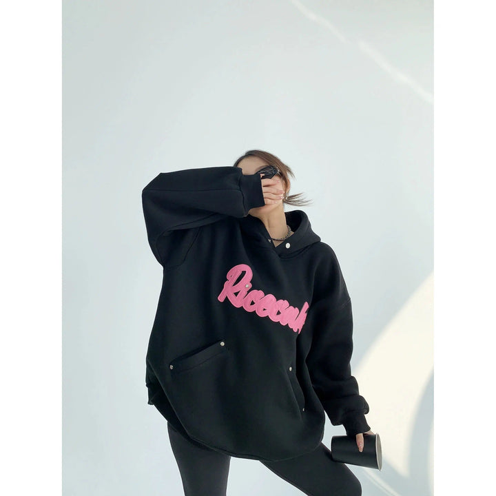 Oversized Pockets Graphic Hoodie