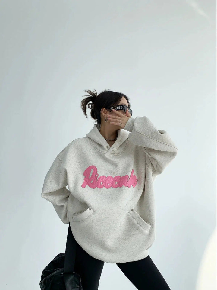 Oversized Pockets Graphic Hoodie