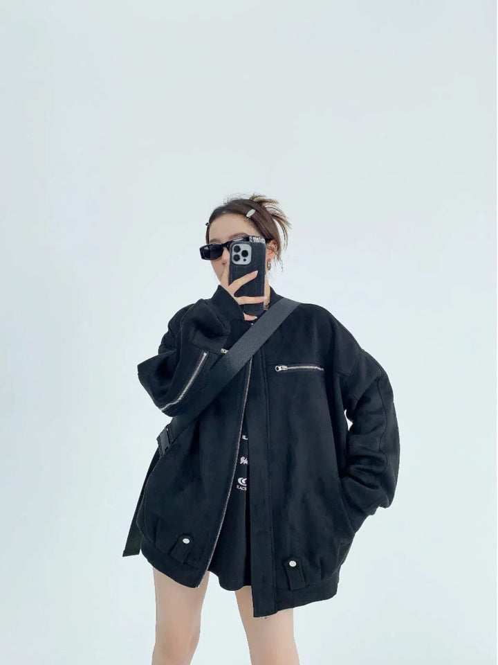 Oversized Pockets Zip-Up Coat