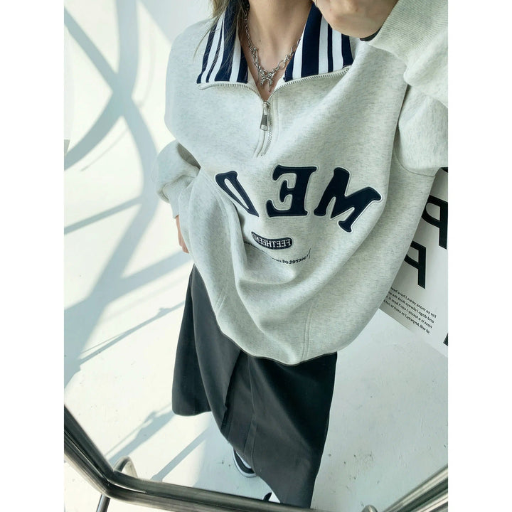 Oversized Embroidery Polo Sweatshirt