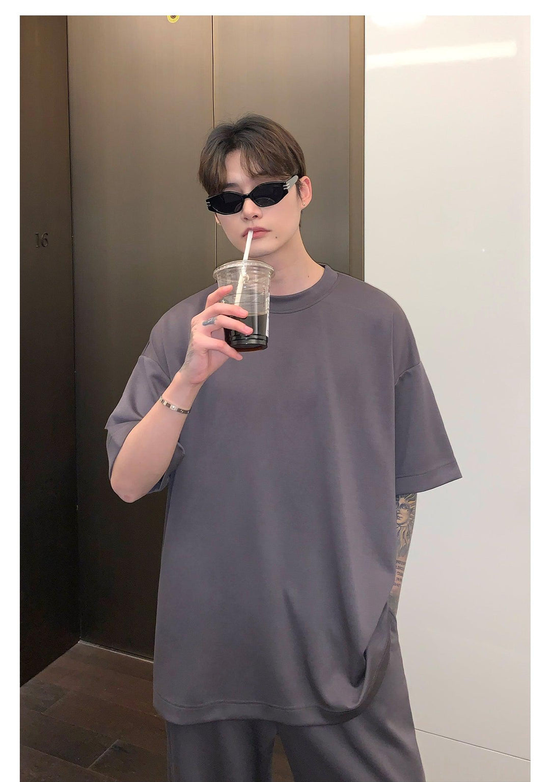 Oversized Round Neck Drape Short-sleeved T-shirt