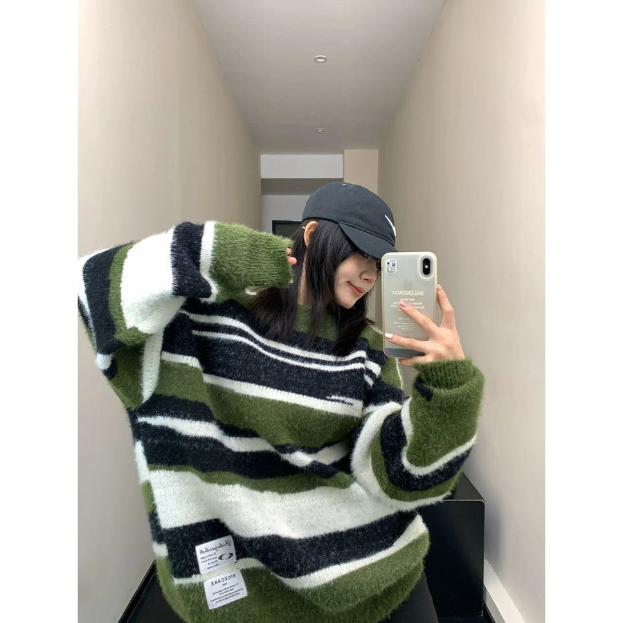 Oversized Striped Knit Sweatshirt