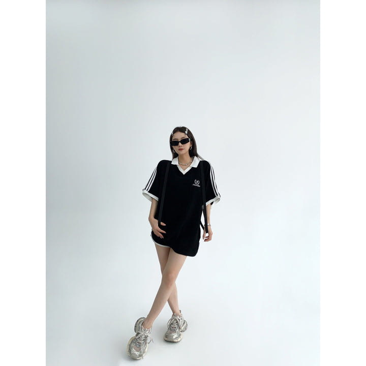 Oversized Striped Short-Sleeve Polo Shirt