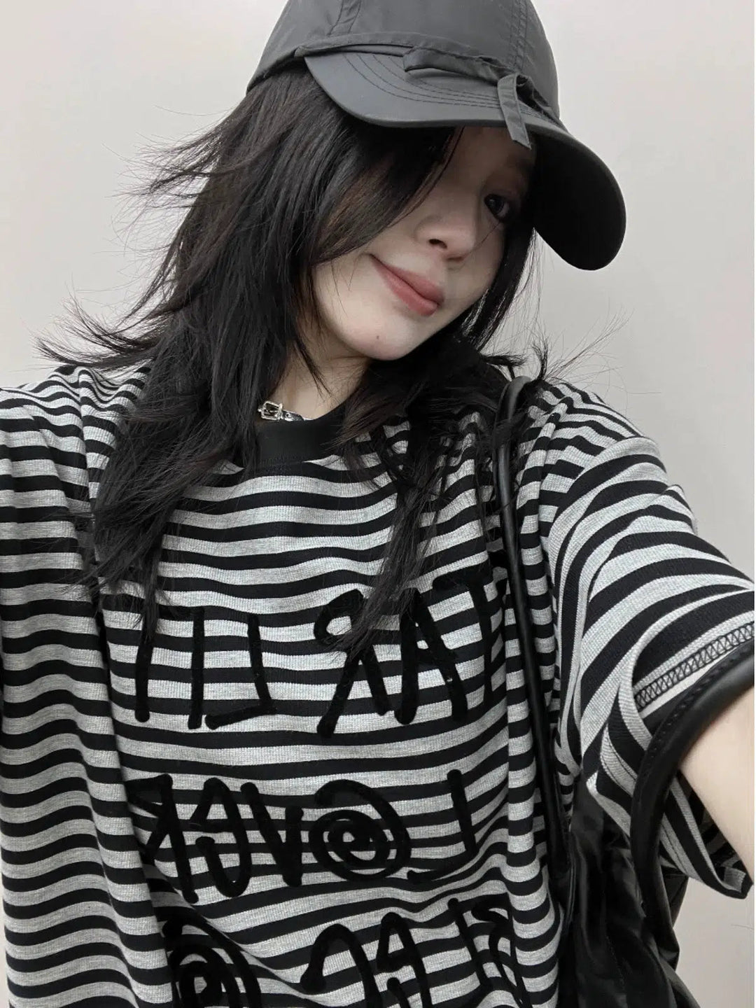 Graphic Print Oversized Striped T-Shirt