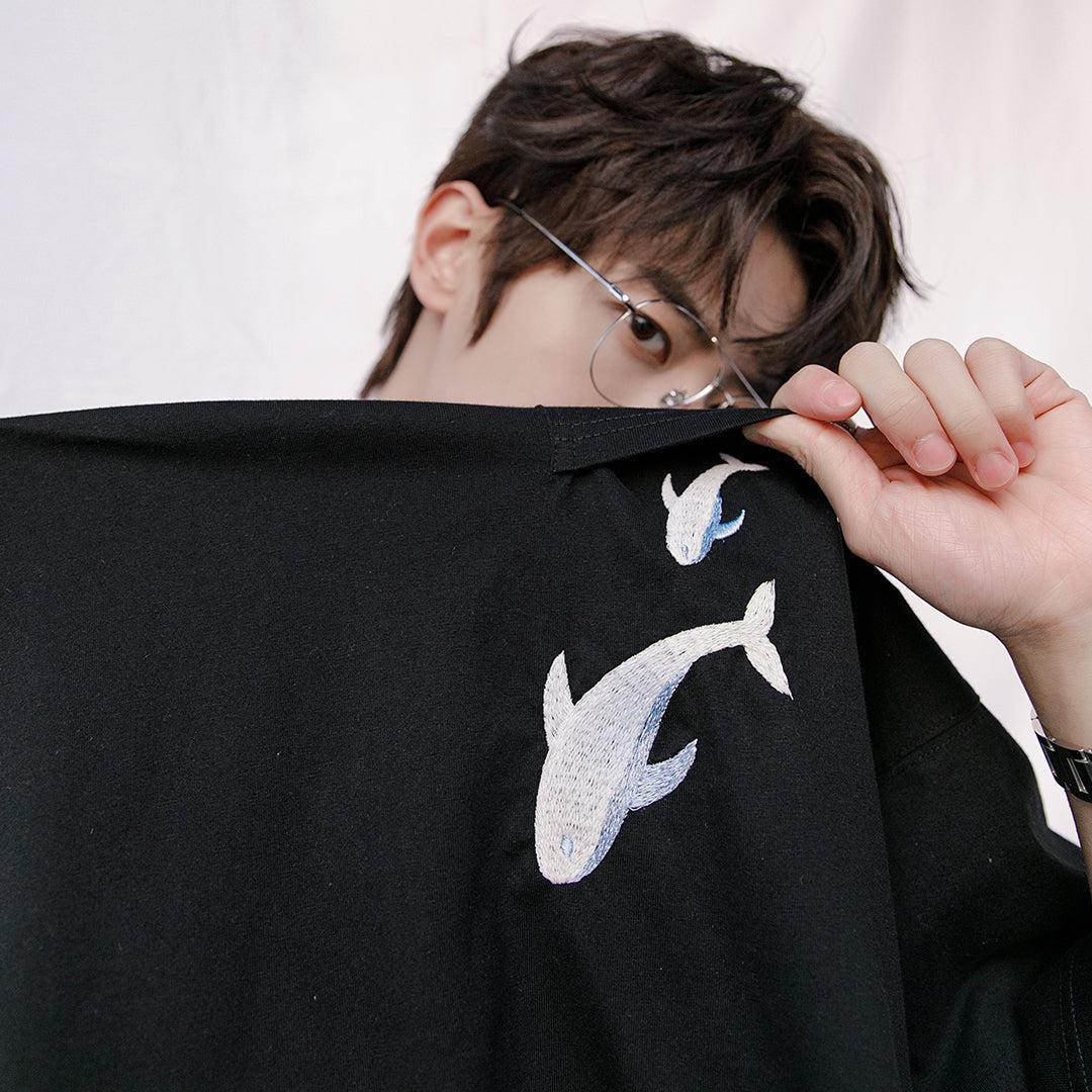 Oversized Whale Embroidered T-Shirt