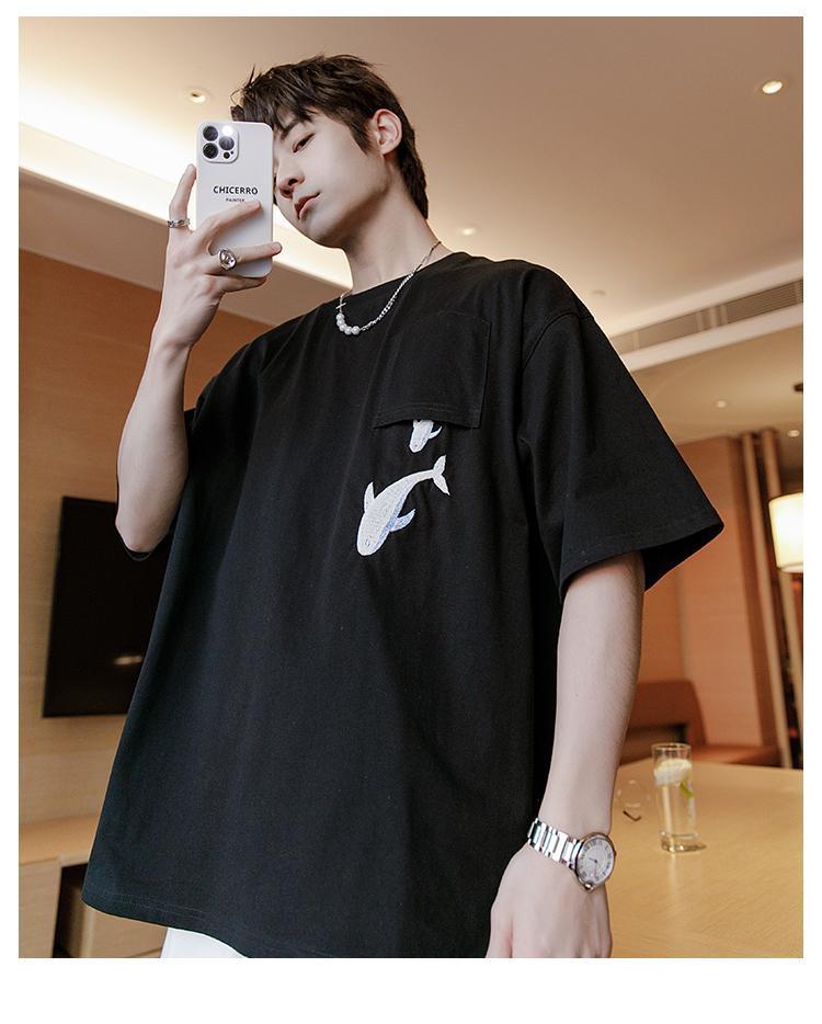 Oversized Whale Embroidered T-Shirt