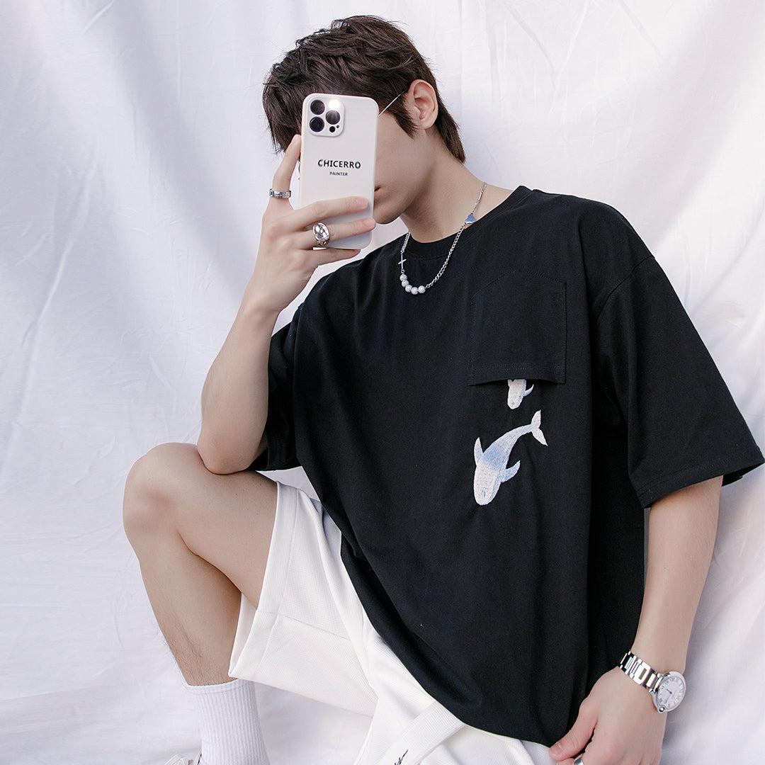 Oversized Whale Embroidered T-Shirt