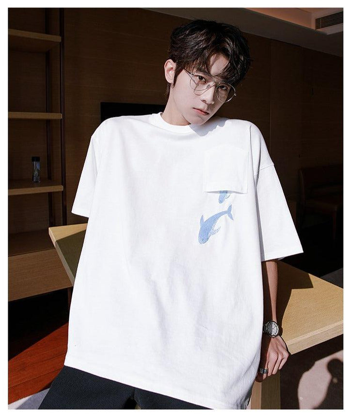 Oversized Whale Embroidered T-Shirt