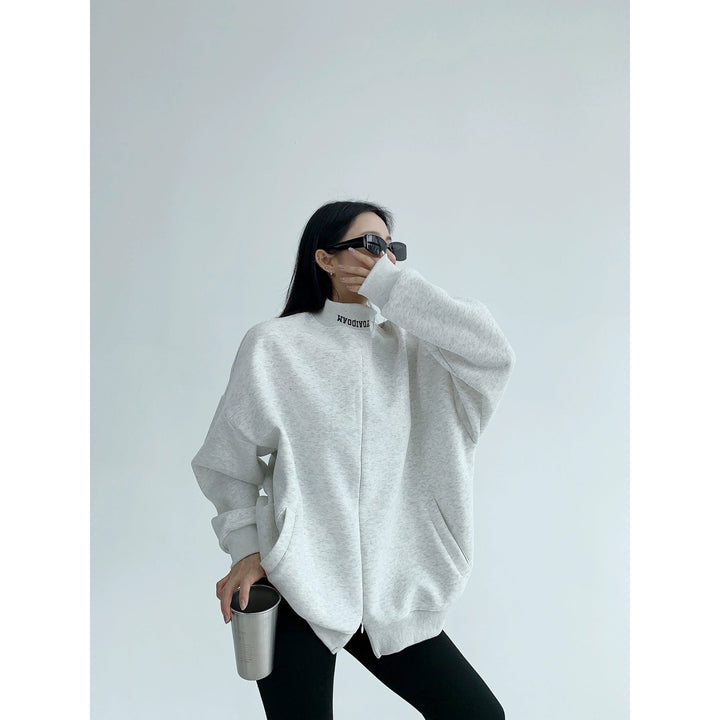 Minimalist Half Turtleneck Zip-Up Sweatshirt