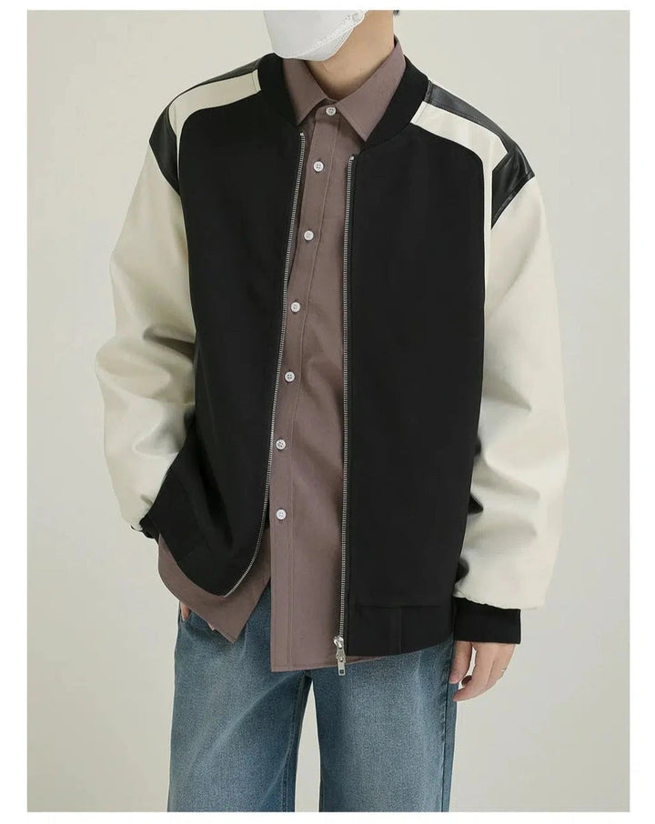 PU Leather Baseball Collar Jacket