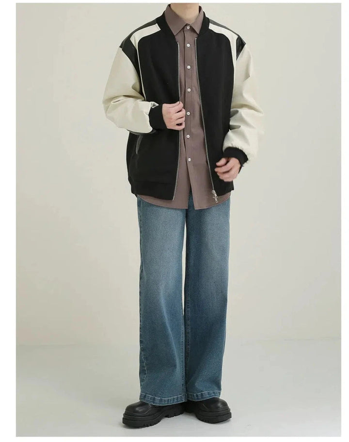 PU Leather Baseball Collar Jacket