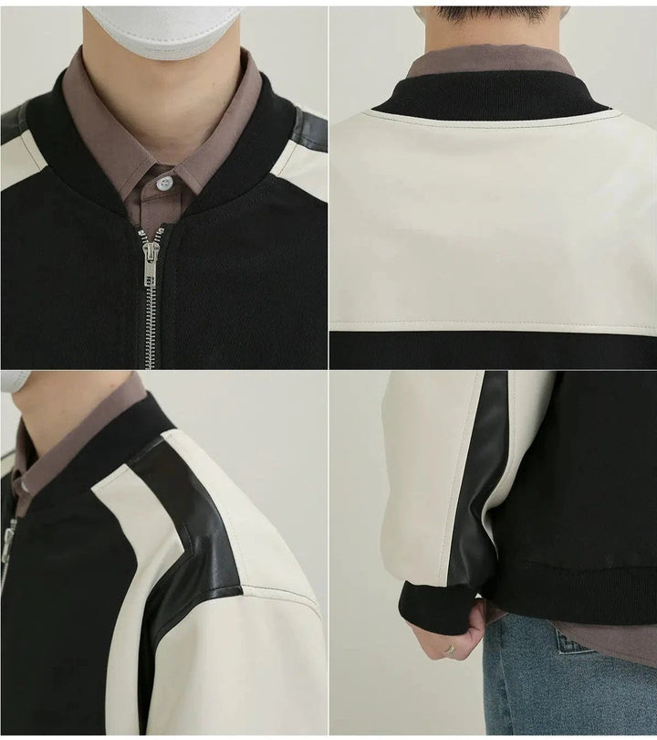 PU Leather Baseball Collar Jacket