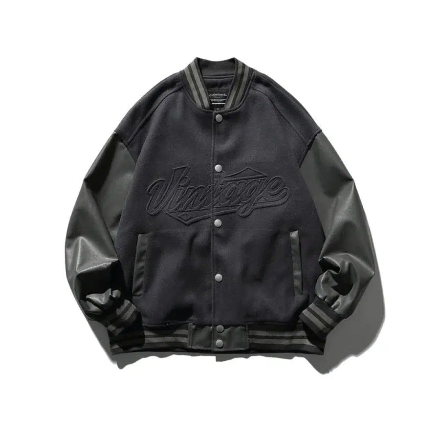 PU Leather Splicing Baseball Jacket