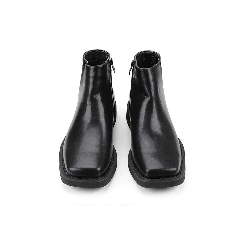 PU Leather Zipper Square Toe Boots