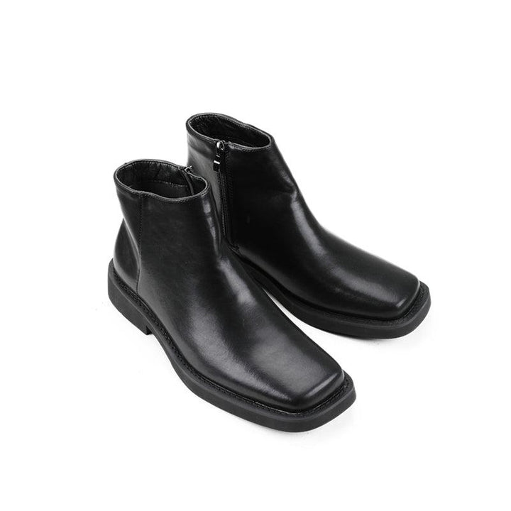 PU Leather Zipper Square Toe Boots