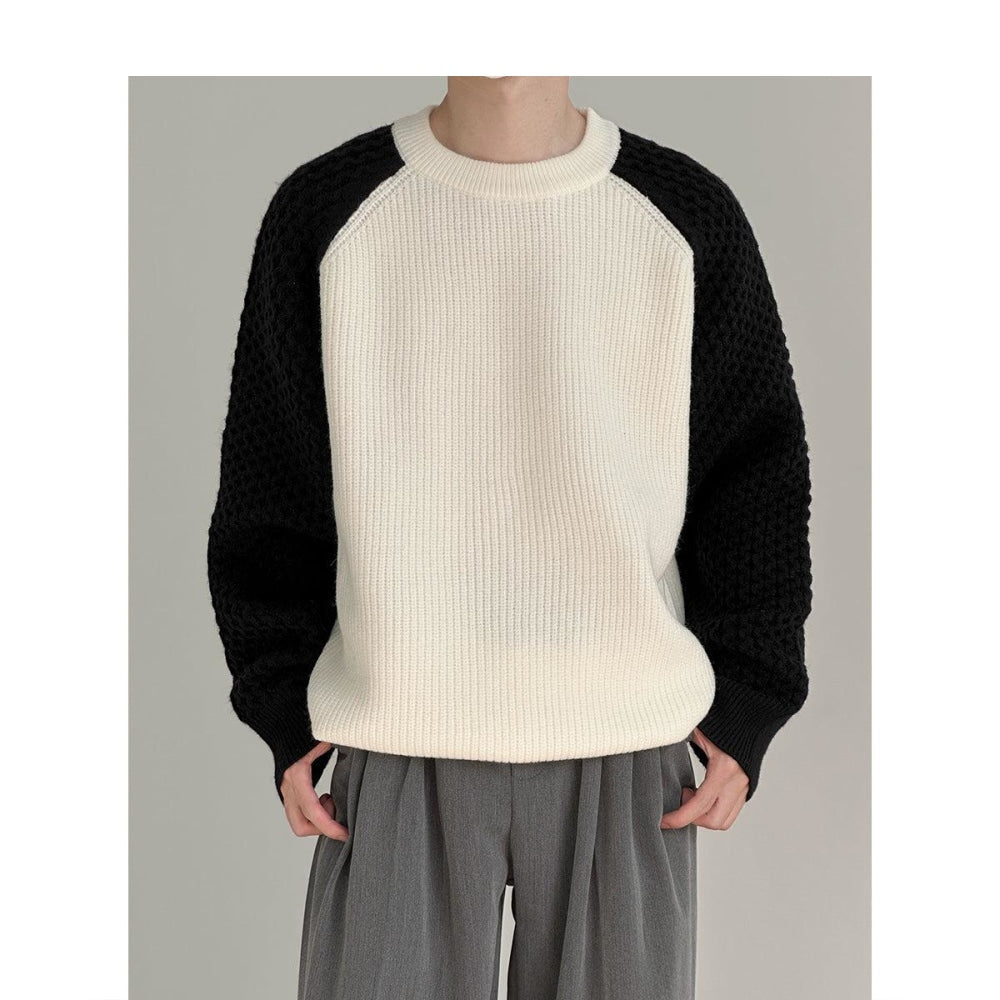 Panda Color Round Neck Pullover Sweater