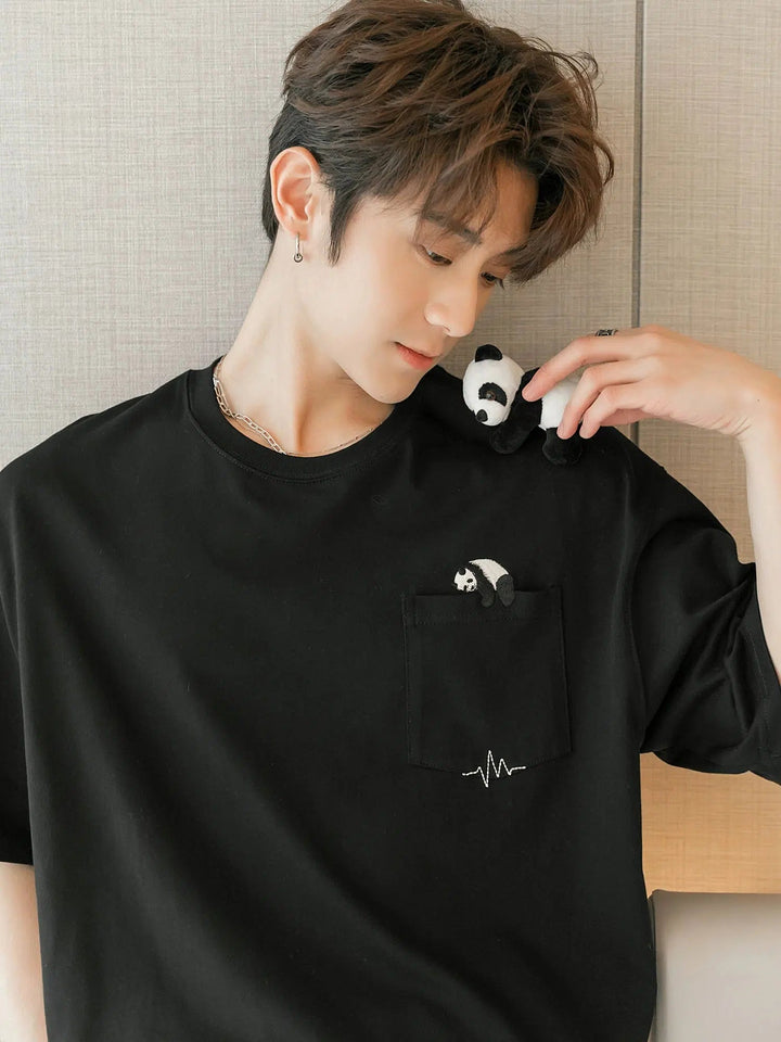 Panda Embroidered Pocket T-shirt