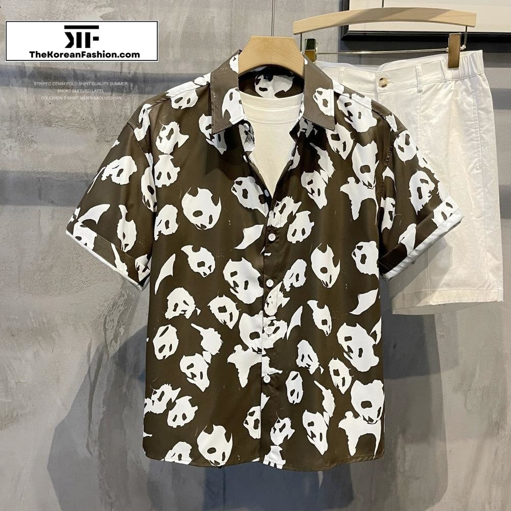 Panda Full Print Lapel Shirt