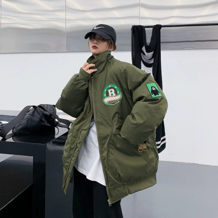 Patch Design Oversized Puffer Coat