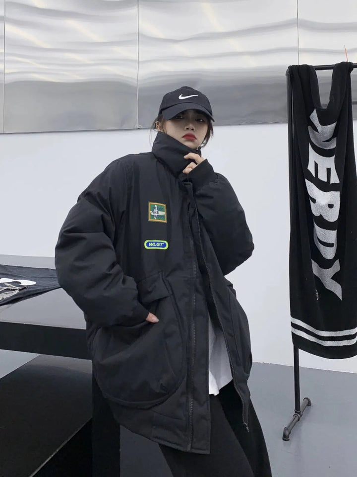 Patch Design Oversized Puffer Coat