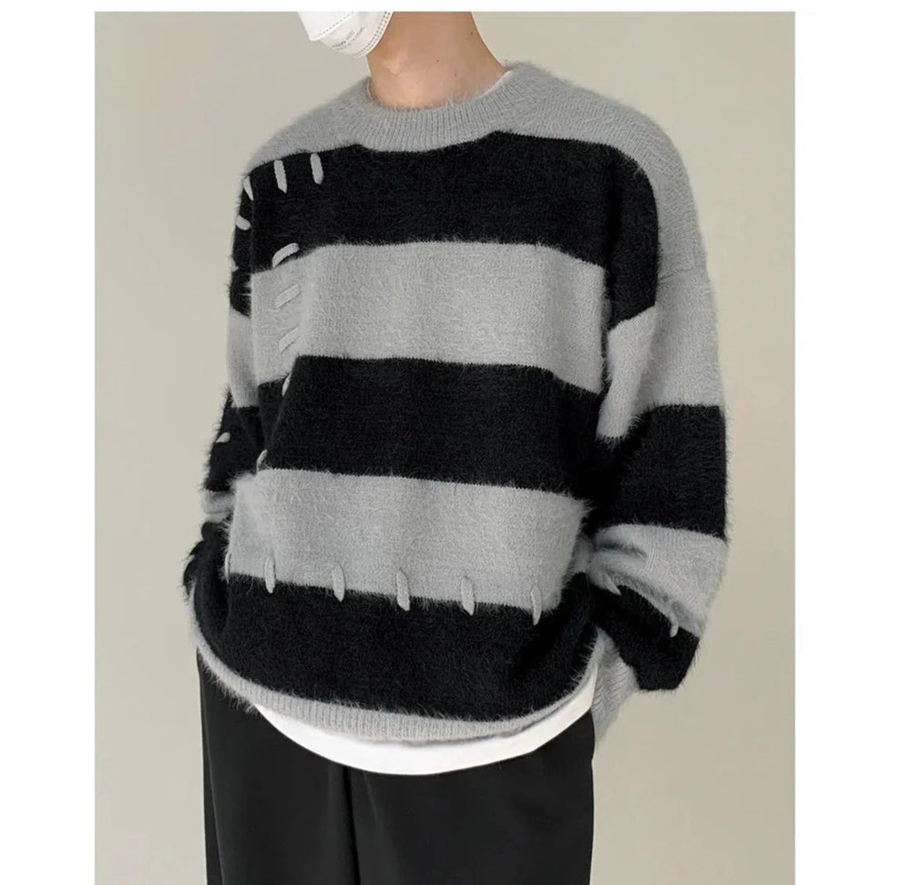 Patch Mohair Striped Sweater