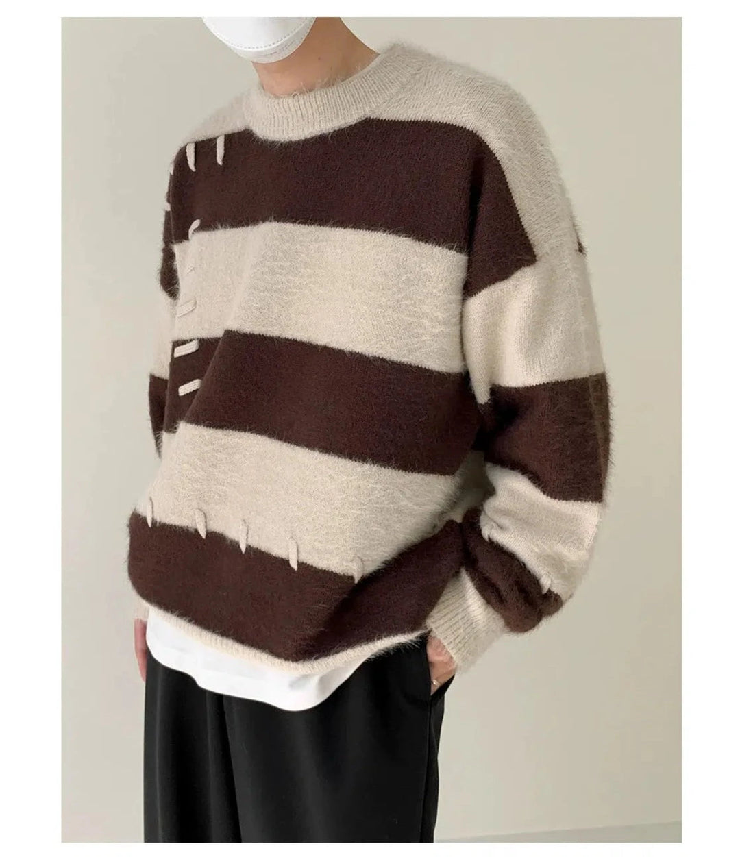 Patch Mohair Striped Sweater