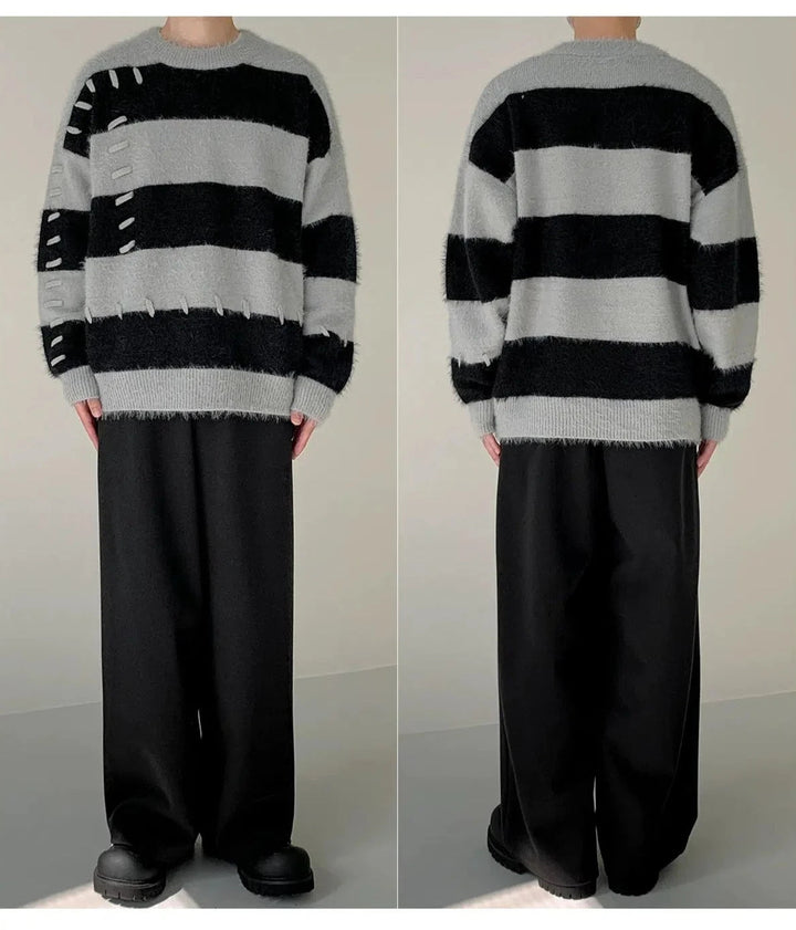 Patch Mohair Striped Sweater