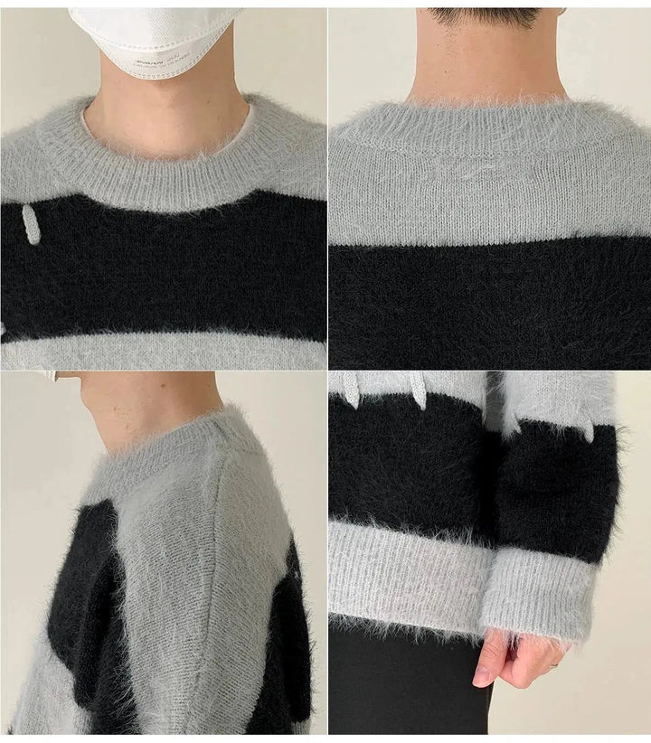 Patch Mohair Striped Sweater