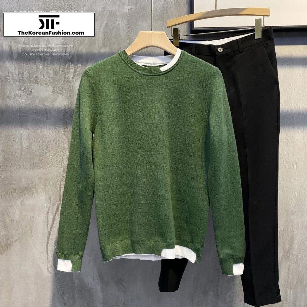 Patchwork Contrasting Two-piece Slim Sweater