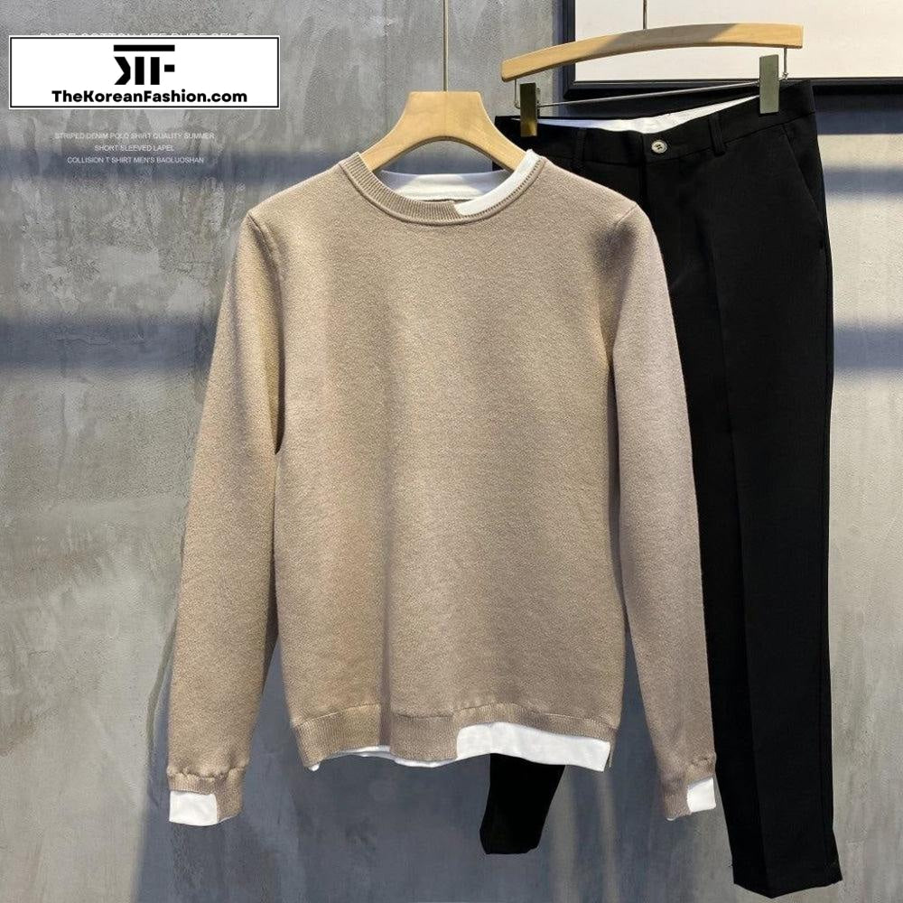 Patchwork Contrasting Two-piece Slim Sweater