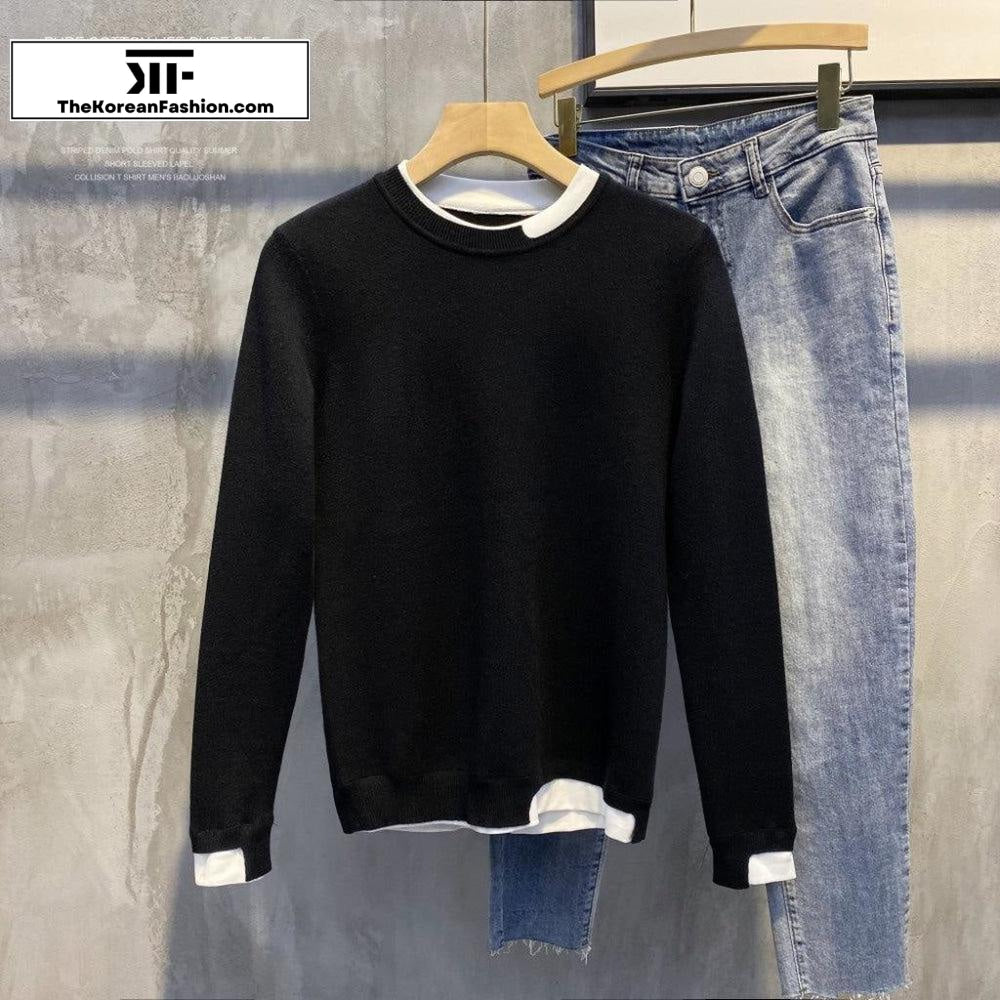 Patchwork Contrasting Two-piece Slim Sweater