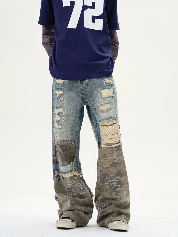 Patchwork Distressed Denim Pants