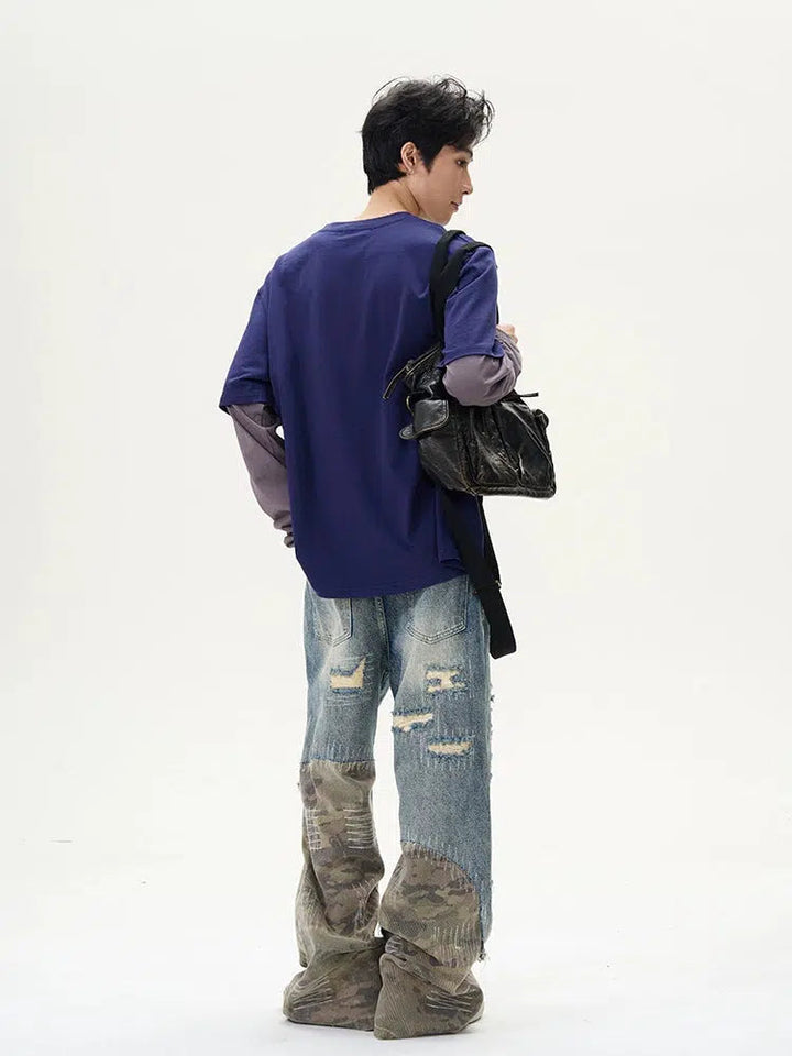 Patchwork Distressed Denim Pants