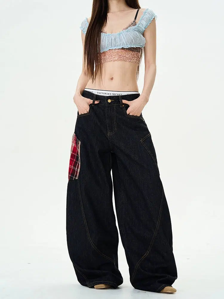 Patchwork Wide-Leg Denim Pants