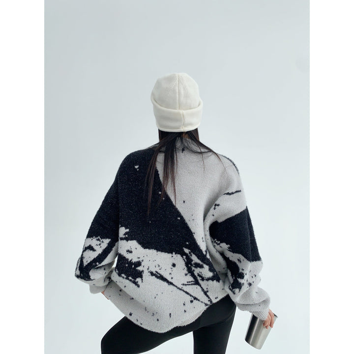 Patterned Oversized Zipper Sweatshirt