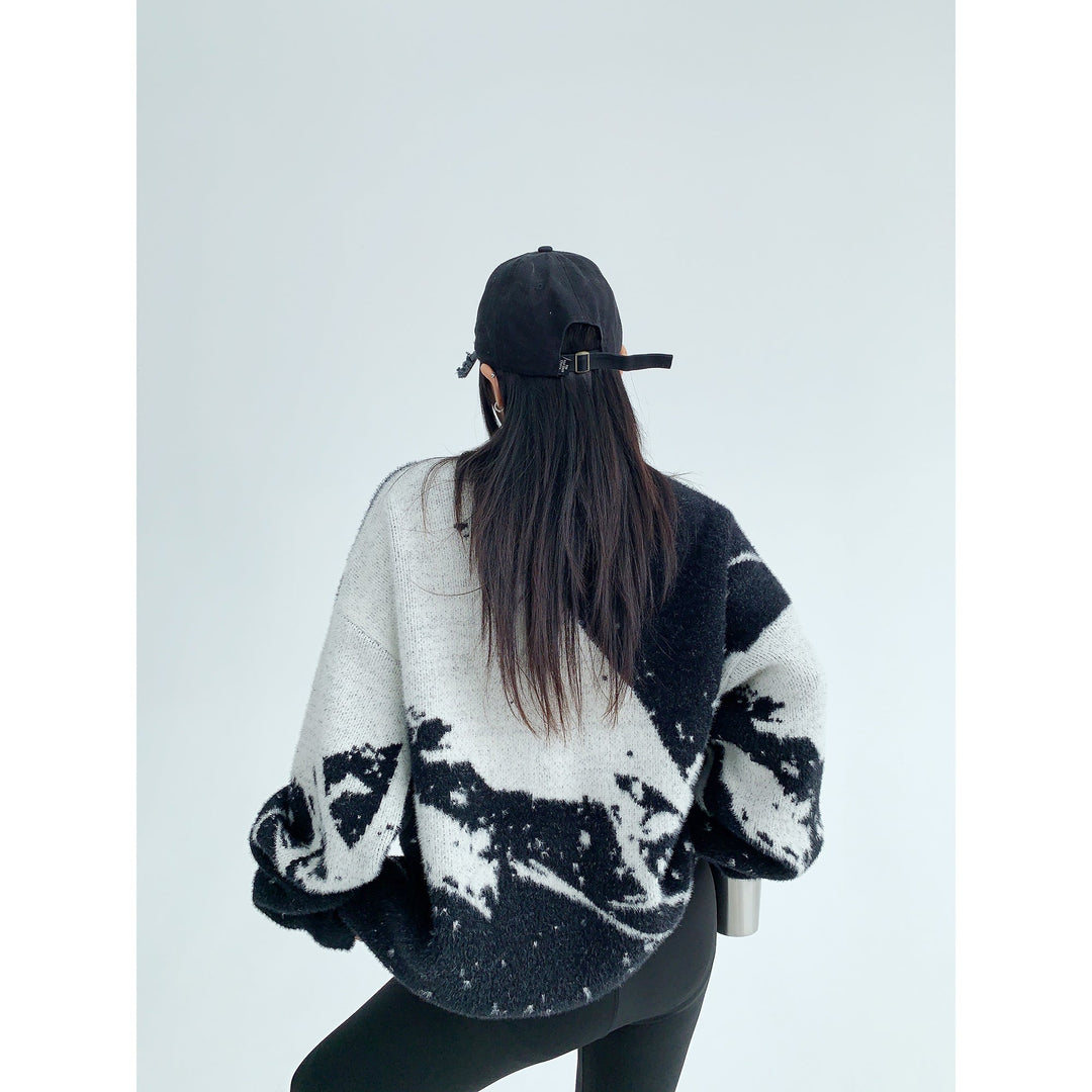 Patterned Oversized Zipper Sweatshirt